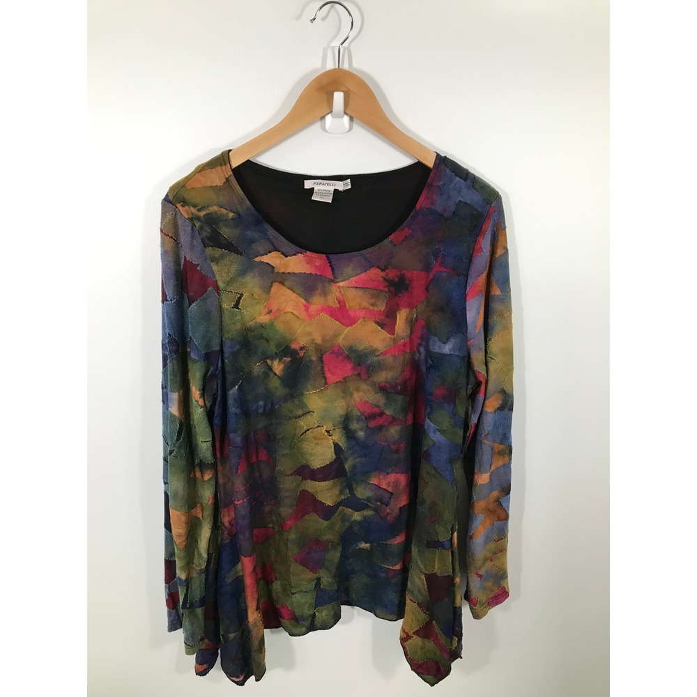Vintage Feratelli Top Womens XL Multi Color Sharkbite Hem Y2K Whimsigoth Fairy